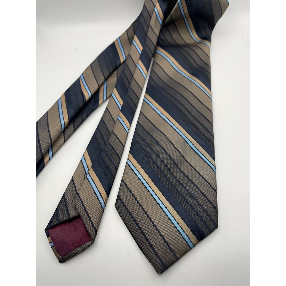 Damon Mens Silk Blend Necktie Brown Navy Light Blue Diagonal Stripe Classic Tie